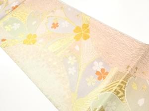 桜に鹿の子模様織出し袋帯